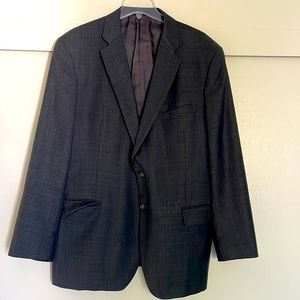 Joseph Abboud Loro Piana men wool grey plaid 2 buttons single breasted blazer